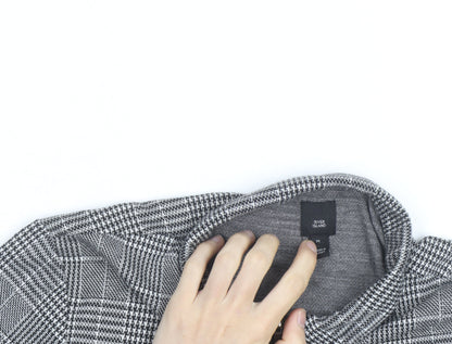River Island Men's Grey Check Zip Polo Shirt Slim Fit M