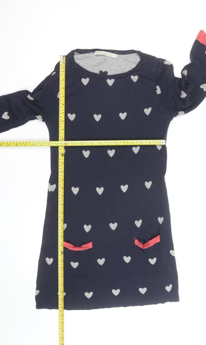 Next Women Blue Heart Knit Shift Dress Size 8 Long Sleeve