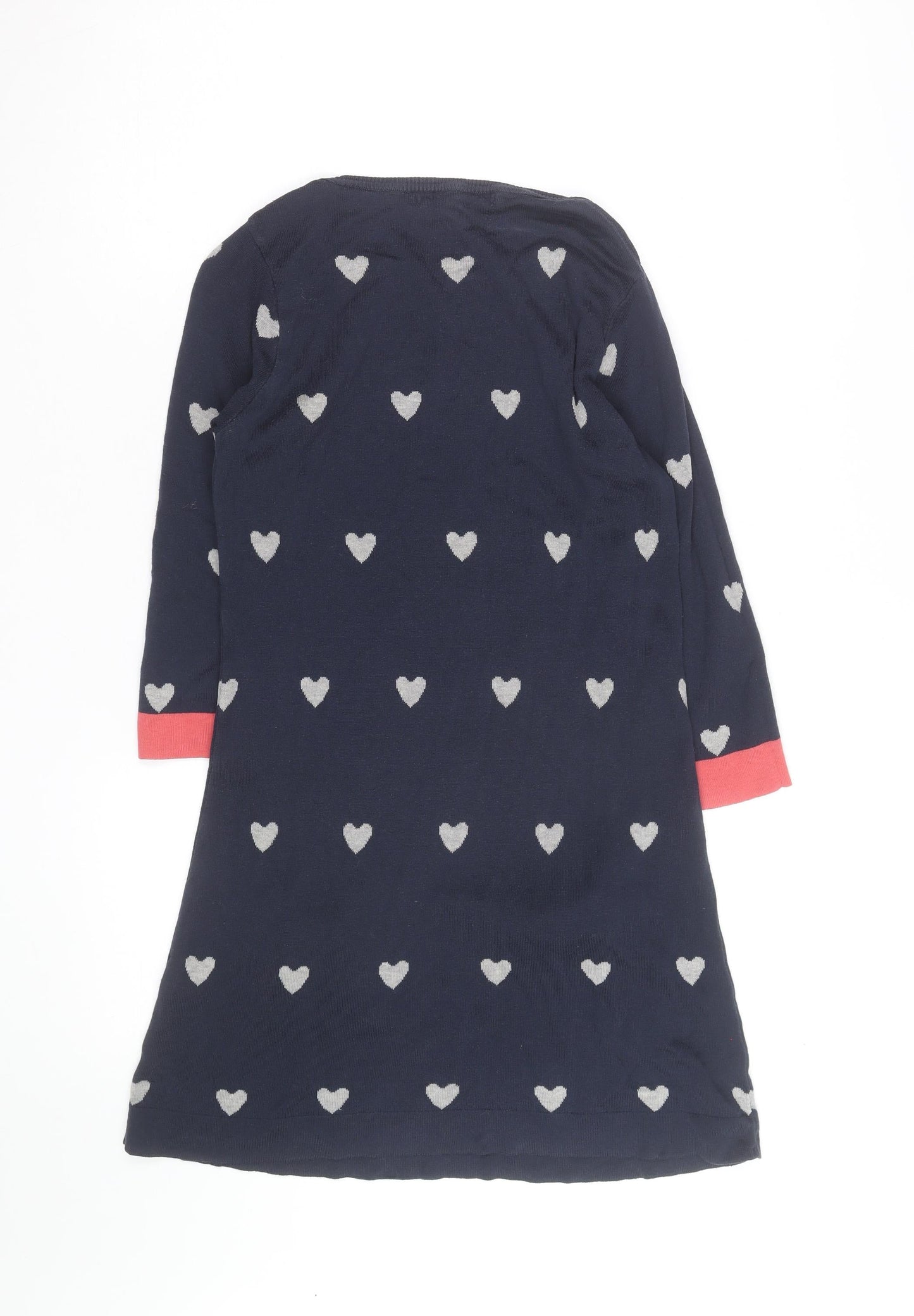 Next Women Blue Heart Knit Shift Dress Size 8 Long Sleeve