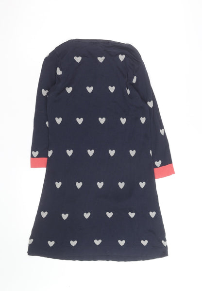 Next Women Blue Heart Knit Shift Dress Size 8 Long Sleeve