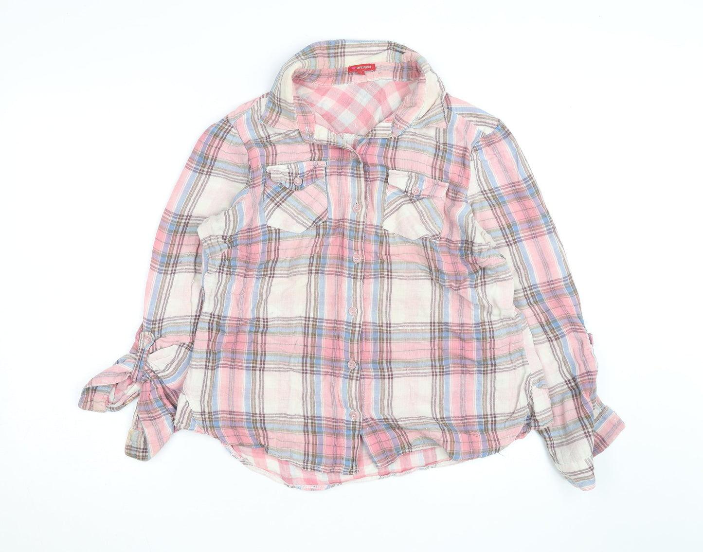 Influence Women's Pink Plaid Long Sleeve Cotton Button-Up Shirt Size 16