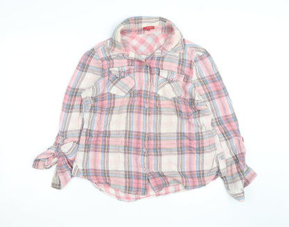 Influence Women's Pink Plaid Long Sleeve Cotton Button-Up Shirt Size 16