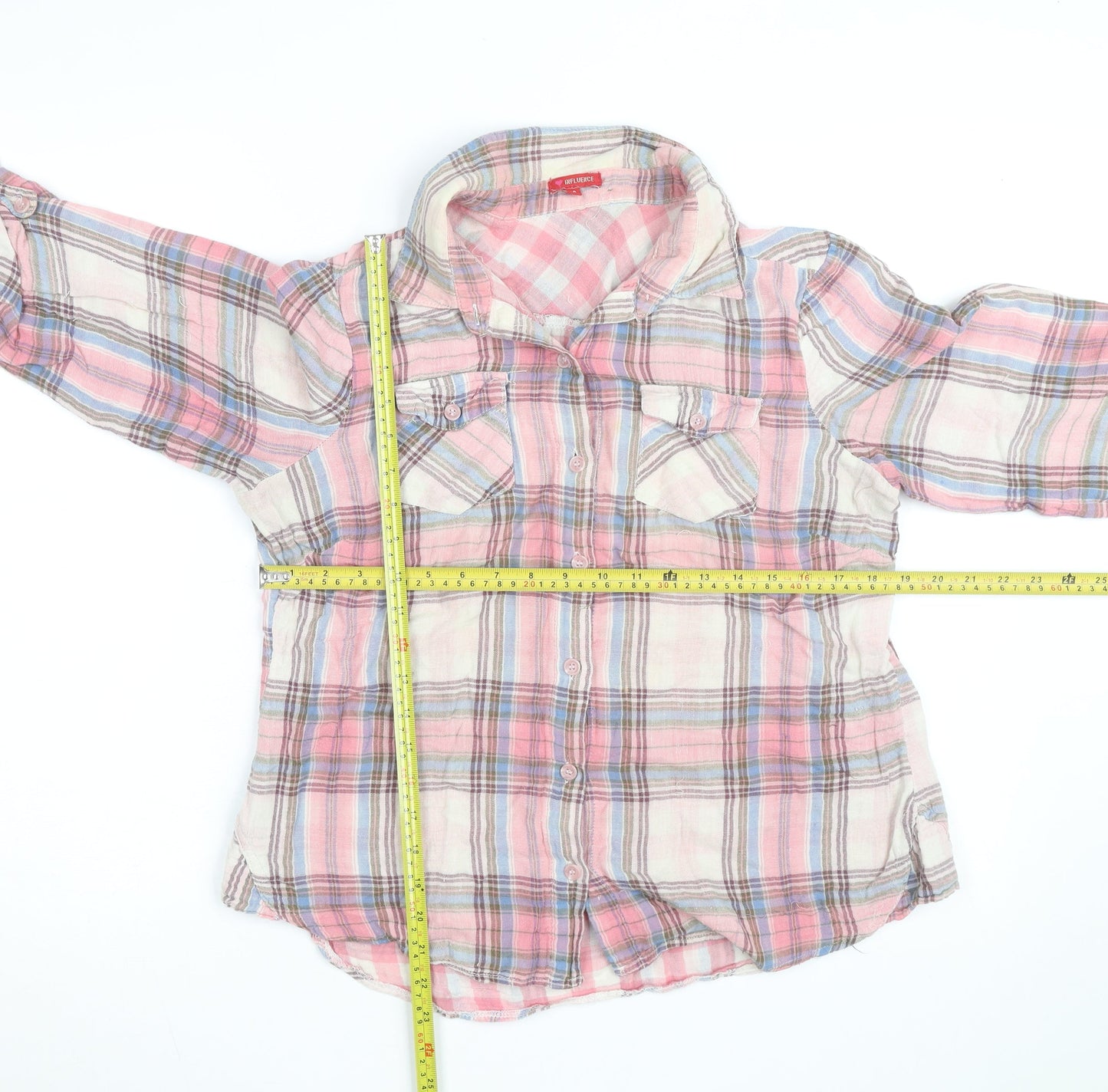Influence Women's Pink Plaid Long Sleeve Cotton Button-Up Shirt Size 16