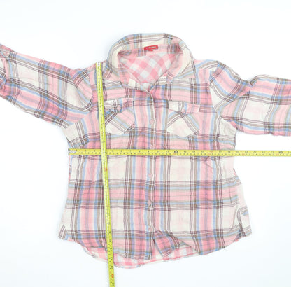 Influence Women's Pink Plaid Long Sleeve Cotton Button-Up Shirt Size 16