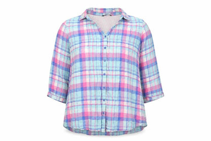 Bonmarché Women's Multicoloured Check Cotton 3/4 Sleeve Button-Up Shirt Size 22