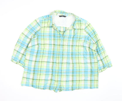 Bm Casual Women Multicoloured Check Linen Blend 3/4 Sleeve Button-Up Shirt Size 22