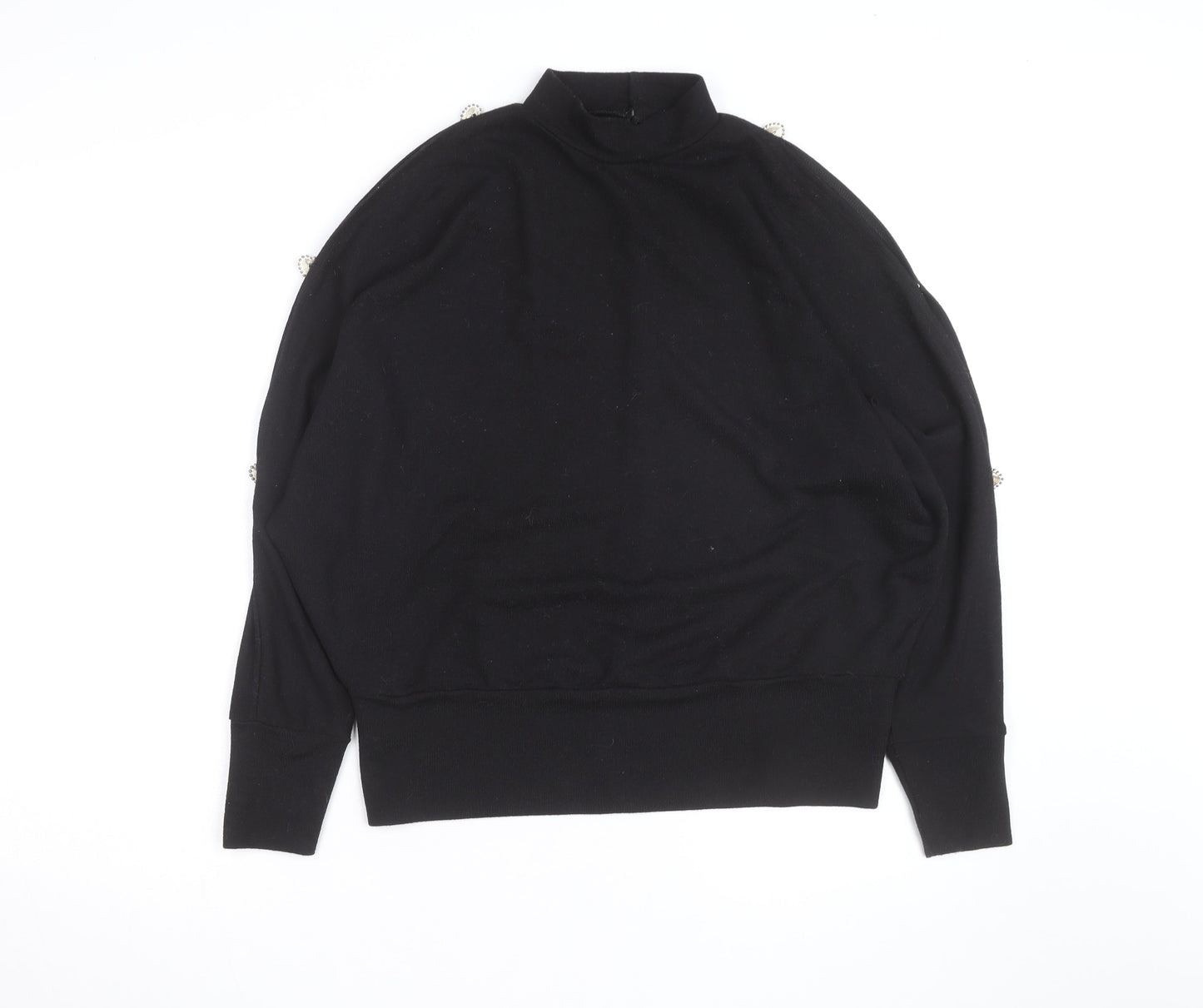 Blue Vanilla Women’s Black Beaded Mock Neck Long Sleeve Pullover Jumper Size M