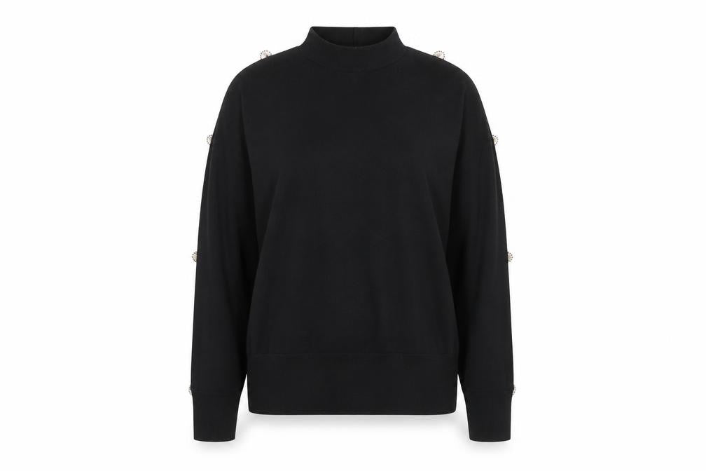 Blue Vanilla Women’s Black Beaded Mock Neck Long Sleeve Pullover Jumper Size M