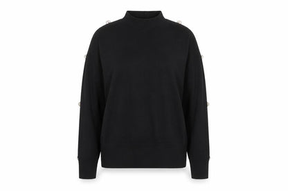 Blue Vanilla Women’s Black Beaded Mock Neck Long Sleeve Pullover Jumper Size M