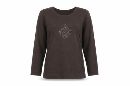 TIGI Women's Brown Beaded 3/4 Sleeve Cotton T-Shirt Size 10