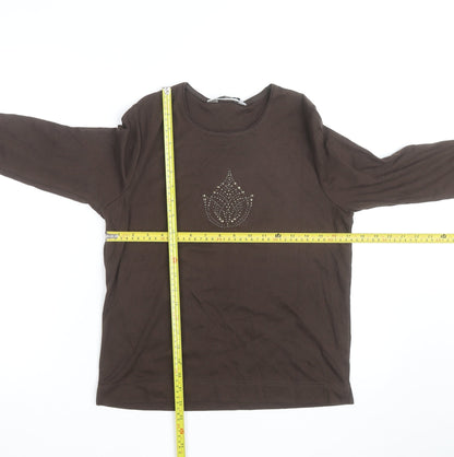 Tigi Wear Women's Brown Beaded 3/4 Sleeve Cotton T-Shirt Size 10