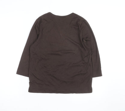 Tigi Wear Women's Brown Beaded 3/4 Sleeve Cotton T-Shirt Size 10
