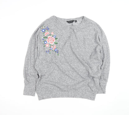 Dorothy Perkins Women's Grey Embroidered Floral Knit Jumper UK14