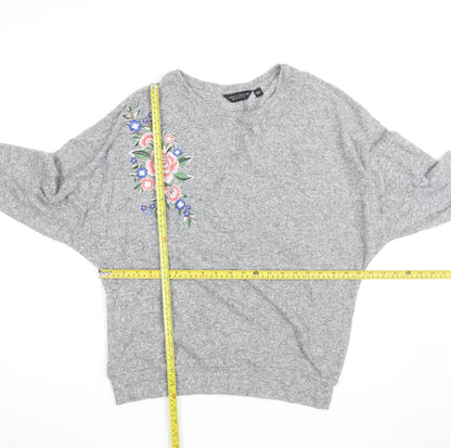Dorothy Perkins Women's Grey Embroidered Floral Knit Jumper UK14