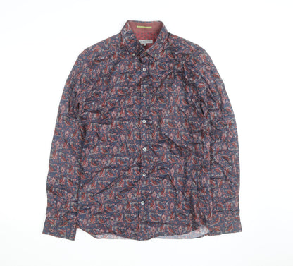 Ted Baker Men's Blue Red Paisley Button-Up Cotton Shirt Size S