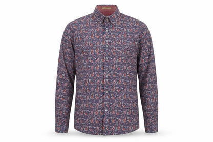 Ted Baker Men's Blue Red Paisley Button-Up Cotton Shirt Size S