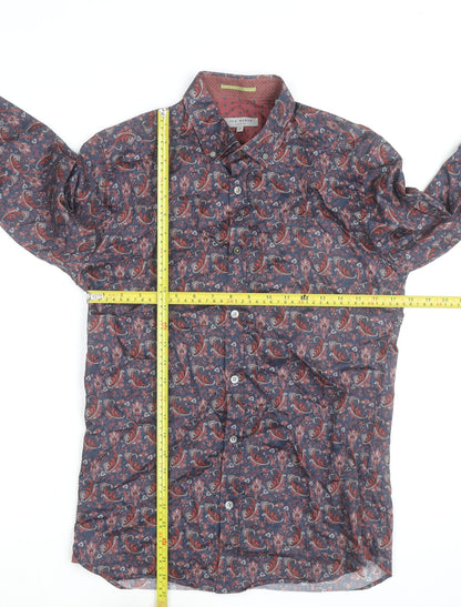 Ted Baker Men's Blue Red Paisley Button-Up Cotton Shirt Size S