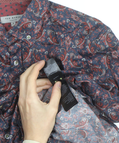 Ted Baker Men's Blue Red Paisley Button-Up Cotton Shirt Size S