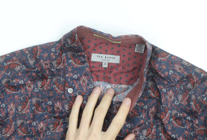 Ted Baker Men's Blue Red Paisley Button-Up Cotton Shirt Size S