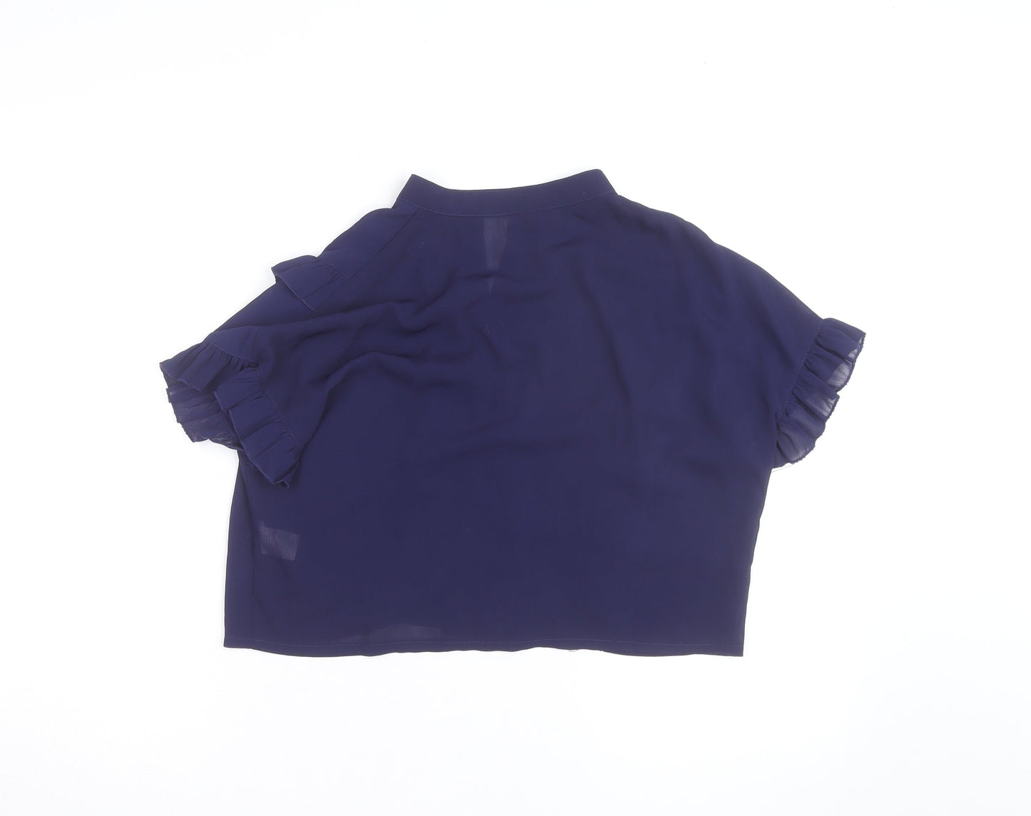 Boohoo Women Blue Ruffle Short Sleeve Cropped Blouse UK 10