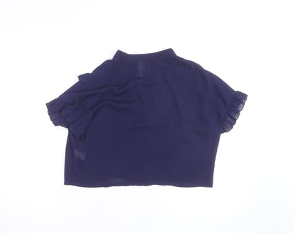 Boohoo Women Blue Ruffle Short Sleeve Cropped Blouse UK 10