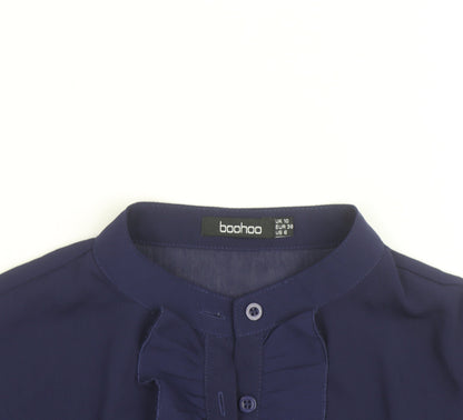 Boohoo Women Blue Ruffle Short Sleeve Cropped Blouse UK 10