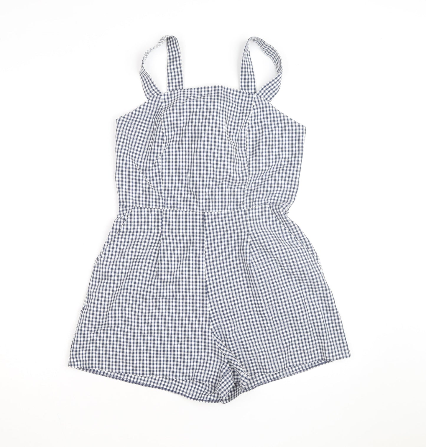 New Look Women's Blue Gingham Check Cotton Sleeveless Playsuit UK 8