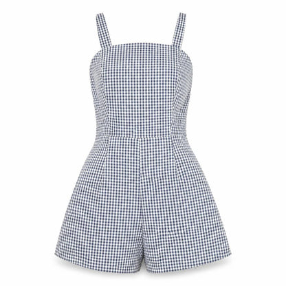 New Look Women's Blue Gingham Check Cotton Sleeveless Playsuit UK 8