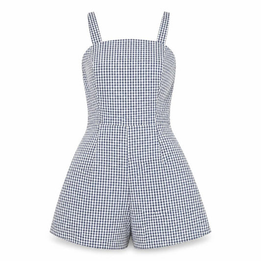New Look Women's Blue Gingham Check Cotton Sleeveless Playsuit UK 8