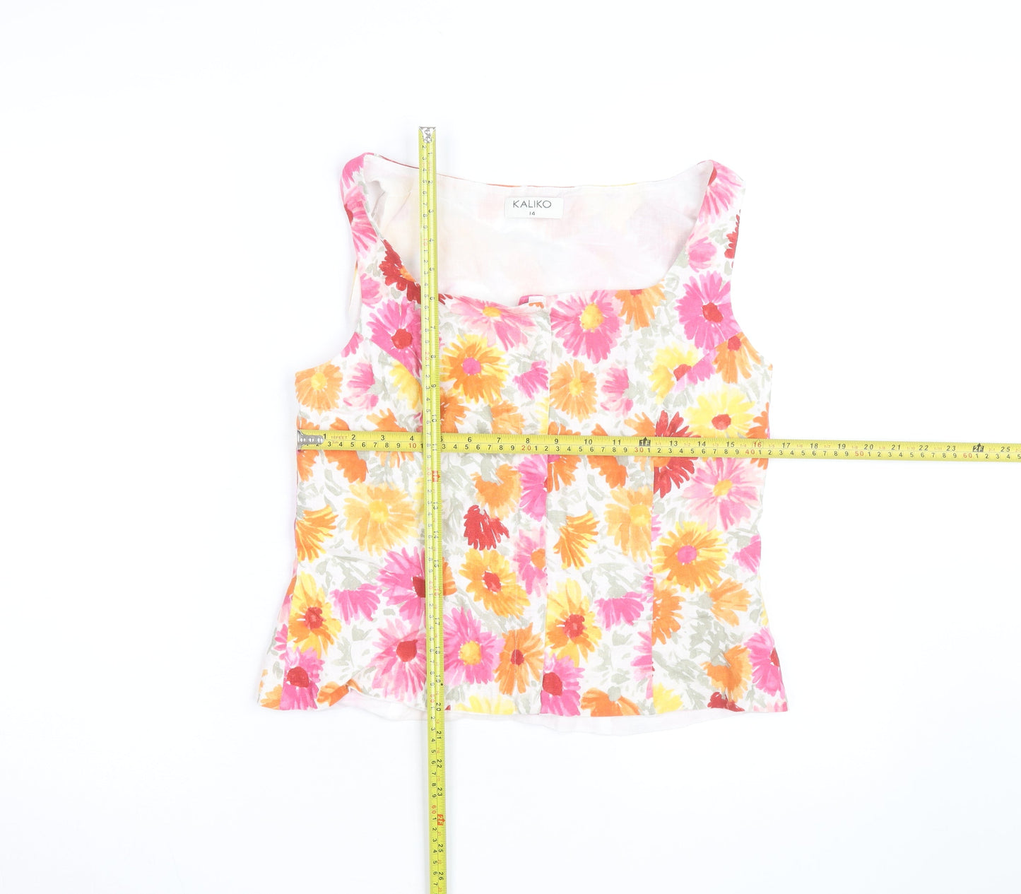 Kaliko Women’s Multicoloured Floral Linen Blend Sleeveless Blouse Size 14