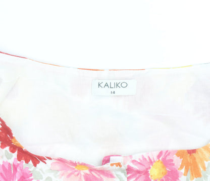 Kaliko Women’s Multicoloured Floral Linen Blend Sleeveless Blouse Size 14