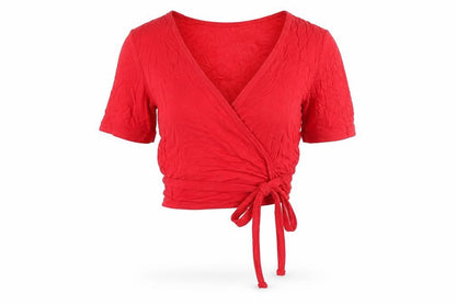 Missguided Womens Red Wrap Tie Blouse UK 4 V-Neck Short Sleeve Top