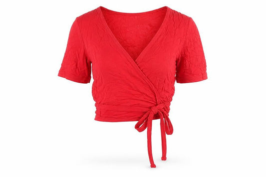 Missguided Womens Red Wrap Tie Blouse UK 4 V-Neck Short Sleeve Top