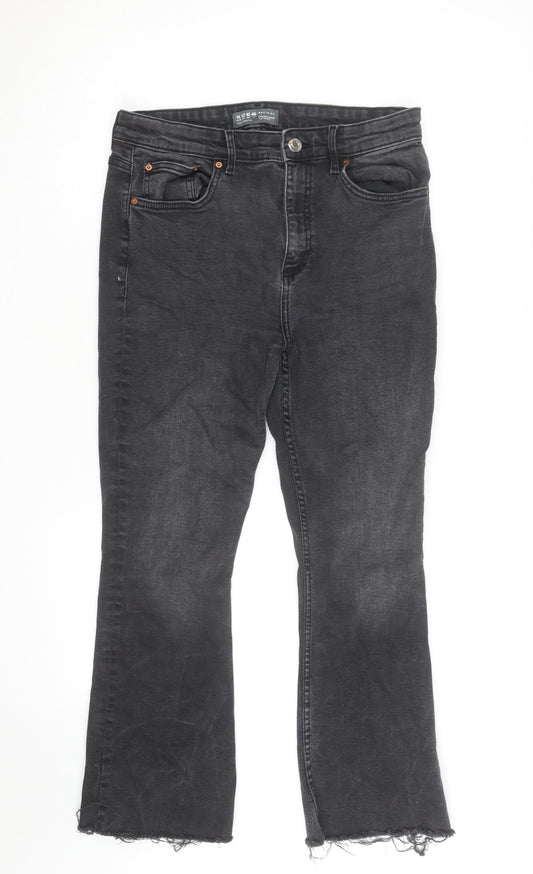 Primark Women’s Black Flared Denim Jeans Size 14 Regular Stretch Fit