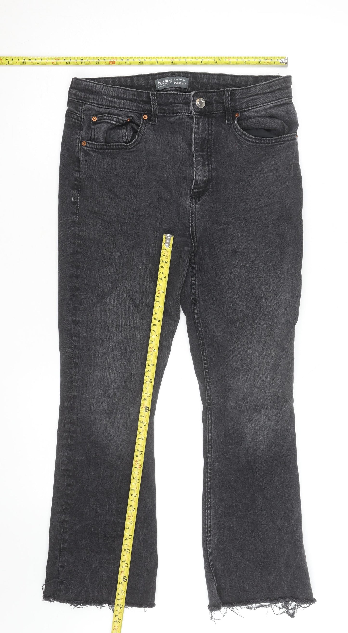 Primark Women’s Black Flared Denim Jeans Size 14 Regular Stretch Fit