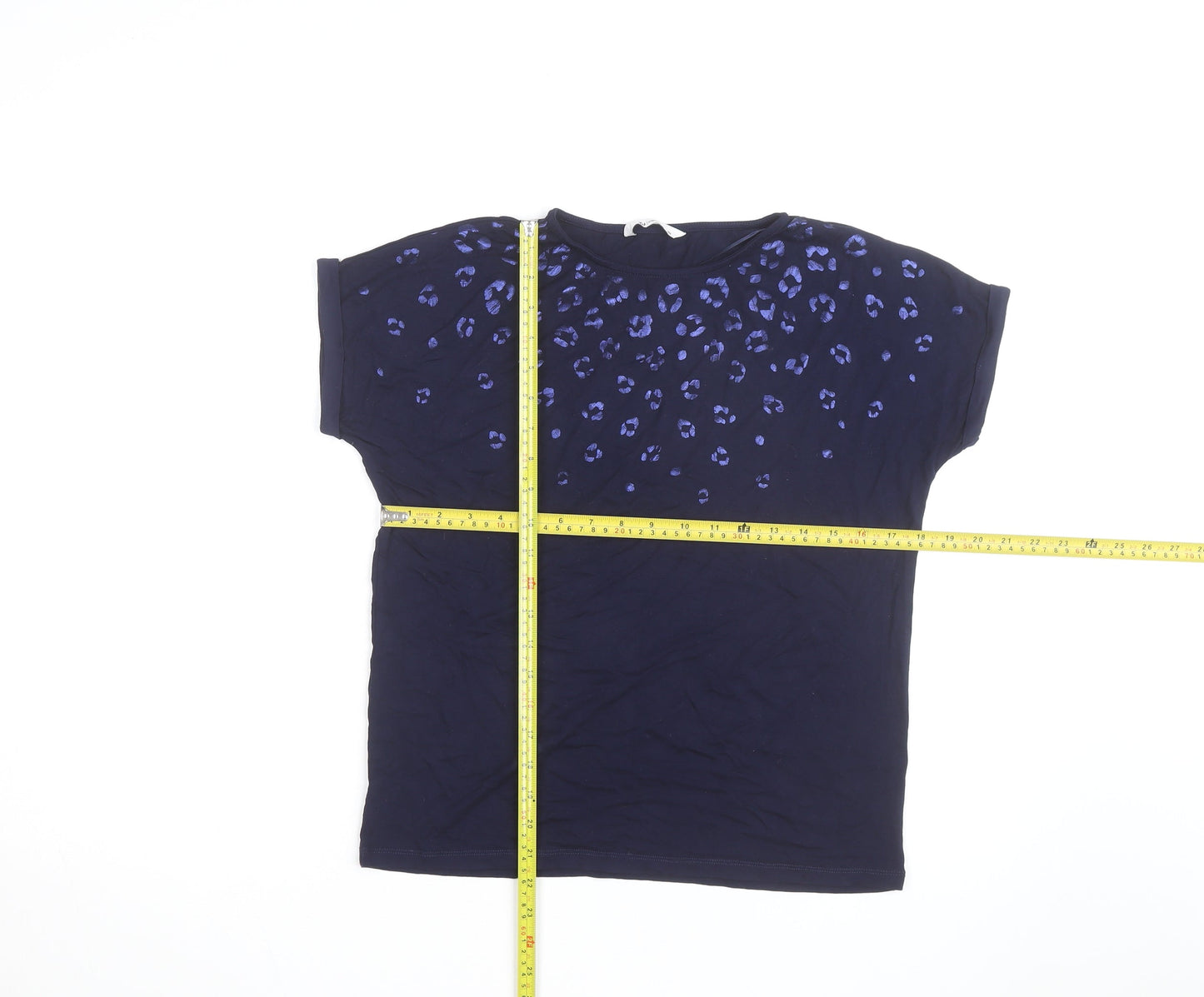 Tu Women Blue Leopard Print Cotton Stretch T-Shirt Size 10
