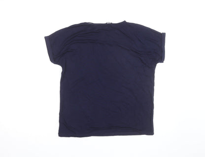 Tu Women Blue Leopard Print Cotton Stretch T-Shirt Size 10