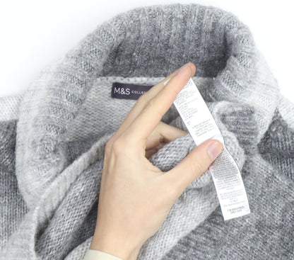 Marks and Spencer Men's Grey Roll Neck Chunky Knit Jumper Medium
