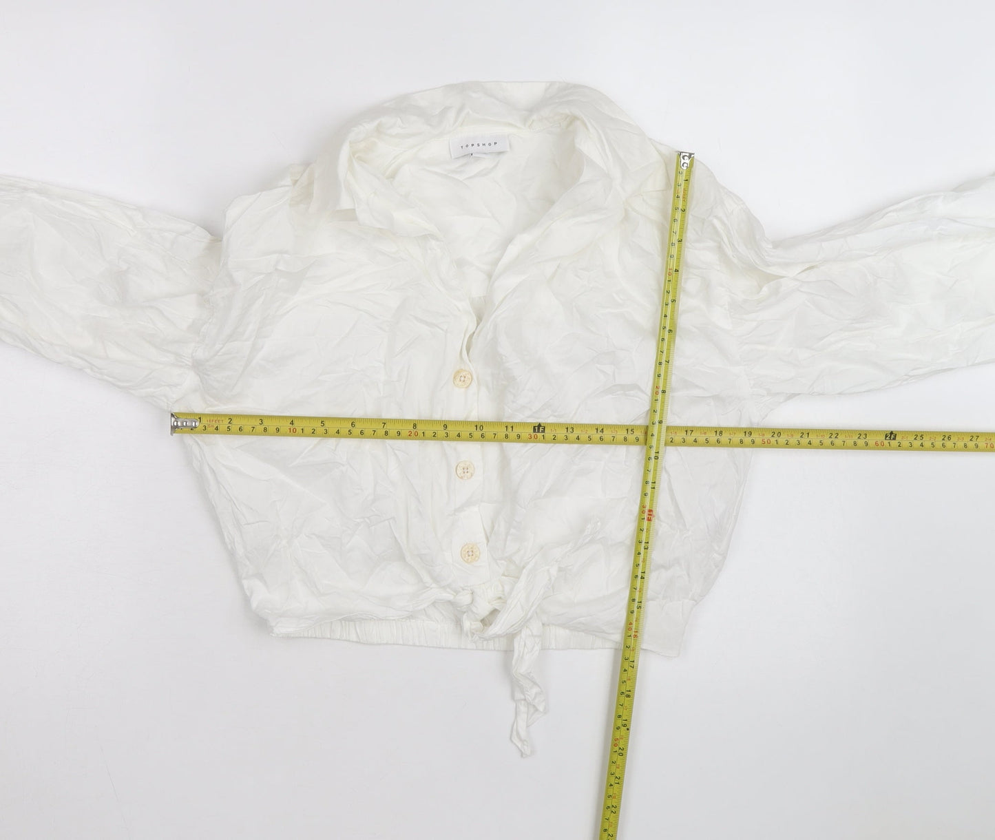Topshop Women White Cropped Button-Up Long Sleeve Shirt Size 10