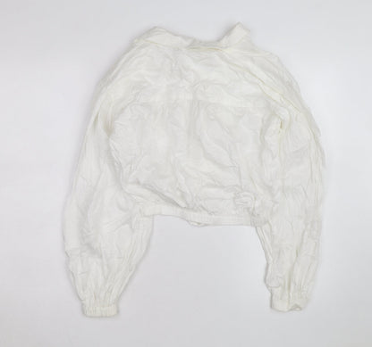 Topshop Women White Cropped Button-Up Long Sleeve Shirt Size 10
