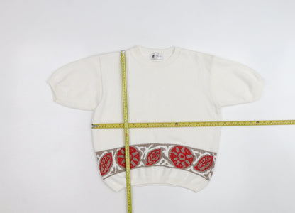 Classics Women's Ivory Short Sleeve Cotton Blend Pullover Jumper Size 10