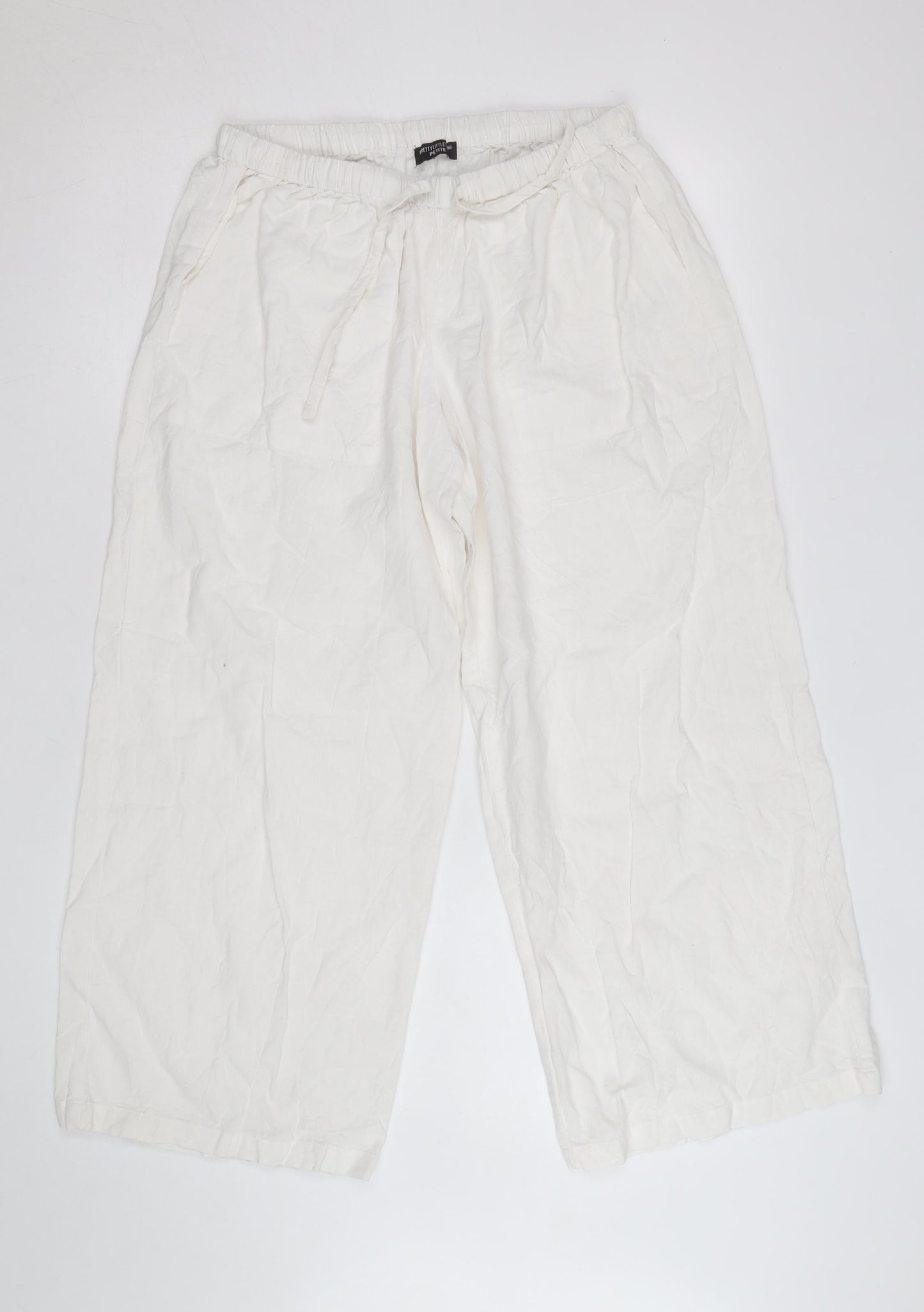 PrettyLittleThing Petite White Linen Cotton Crop Trousers Size 8