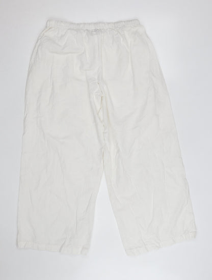 PrettyLittleThing Petite White Linen Cotton Crop Trousers Size 8