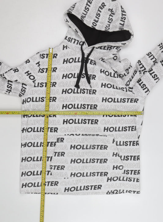 Hollister Men’s White Graphic Print Pullover Hoodie Size L