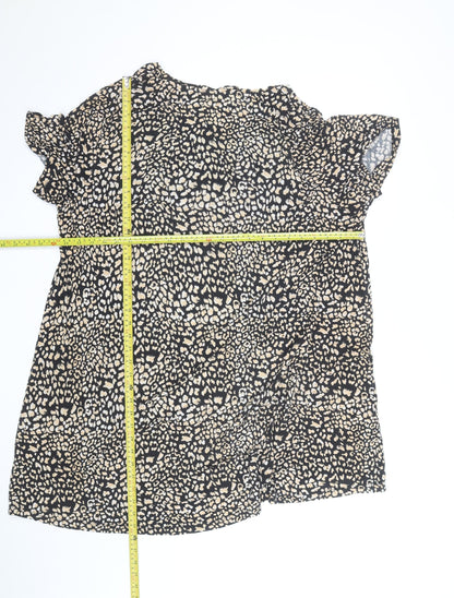 Tu Women Black Animal Print Short Sleeve Shift Dress Size 24
