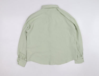 Boohoo Women Green Button-Up Long Sleeve Shirt Size 10