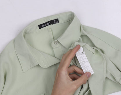 Boohoo Women Green Button-Up Long Sleeve Shirt Size 10