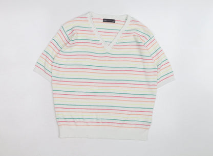 Marks and Spencer Women’s Multicoloured Striped V-Neck Cotton Jumper M