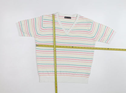 Marks and Spencer Women’s Multicoloured Striped V-Neck Cotton Jumper M
