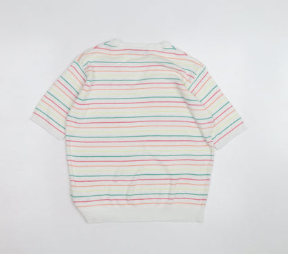 Marks and Spencer Women’s Multicoloured Striped V-Neck Cotton Jumper M
